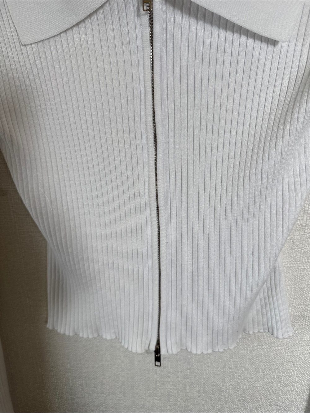Superdown Revolve White Ribbed Zip Front Sweater Top Two-Way Zip Collared - Picture 4 of 8